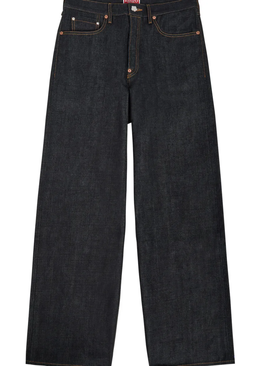 Turn-up wide-leg jeans