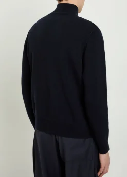 Turtle-neck wool and cashmere-blend cardigan