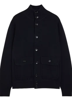 Turtle-neck wool and cashmere-blend cardigan
