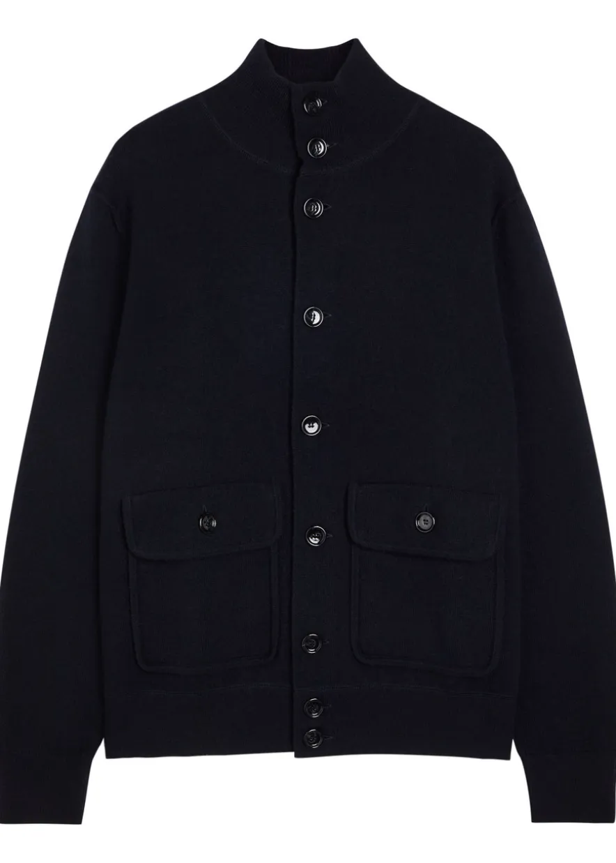 Turtle-neck wool and cashmere-blend cardigan