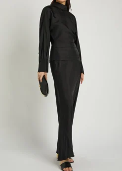 Tuxedo-style silk midi dress