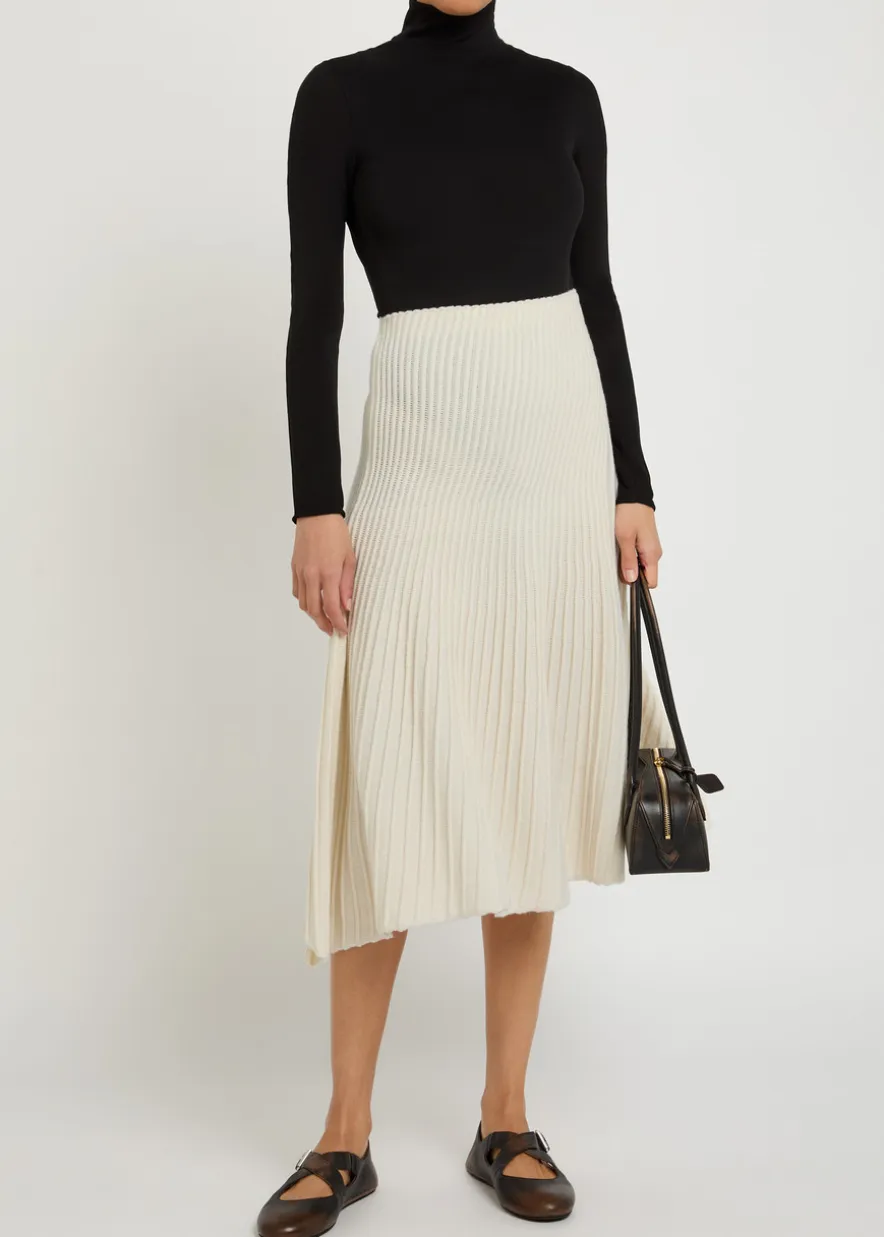 Twisted asymmetric wool and cashmere-blend midi skirt