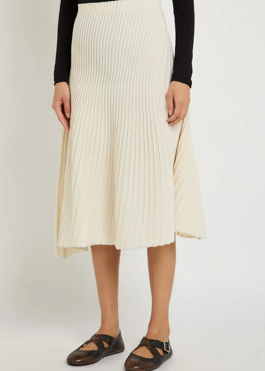 Twisted asymmetric wool and cashmere-blend midi skirt