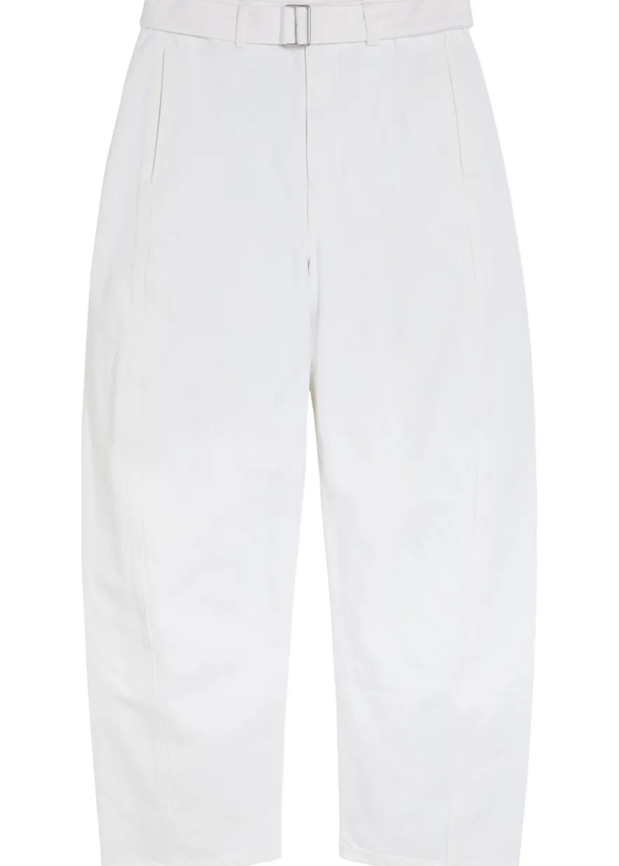 Twisted belted barrel-leg jeans