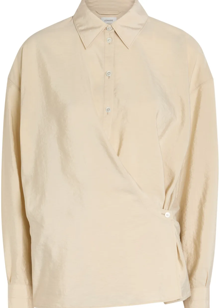 Twisted brushed silk-blend wrap shirt