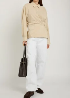 Twisted brushed silk-blend wrap shirt