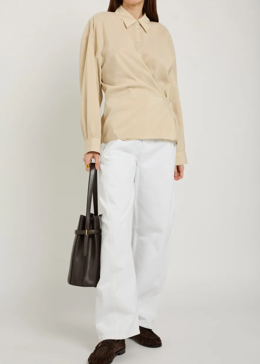 Twisted brushed silk-blend wrap shirt