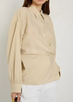 Twisted brushed silk-blend wrap shirt