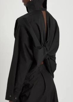 Twisted draped cotton-blend shirt