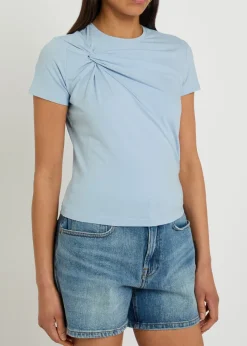 Twist-effect stretch-cotton T-shirt