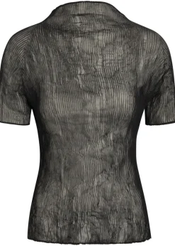 Twist pleated semi-sheer chiffon top