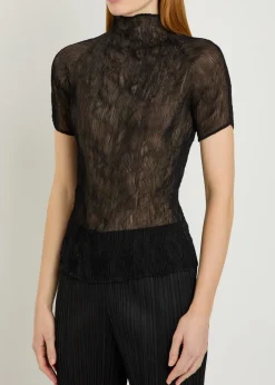 Twist pleated semi-sheer chiffon top