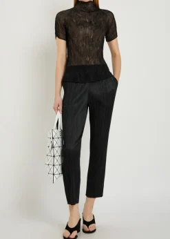 Twist pleated semi-sheer chiffon top