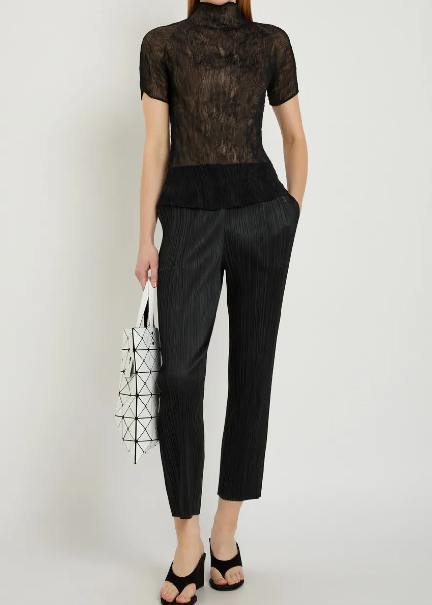 Twist pleated semi-sheer chiffon top