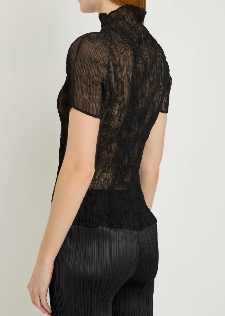 Twist pleated semi-sheer chiffon top