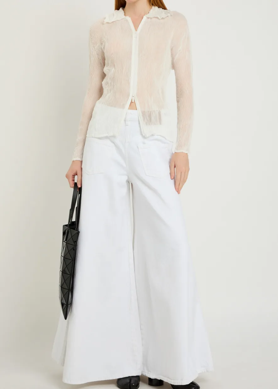Twist pleated semi-sheer chiffon top