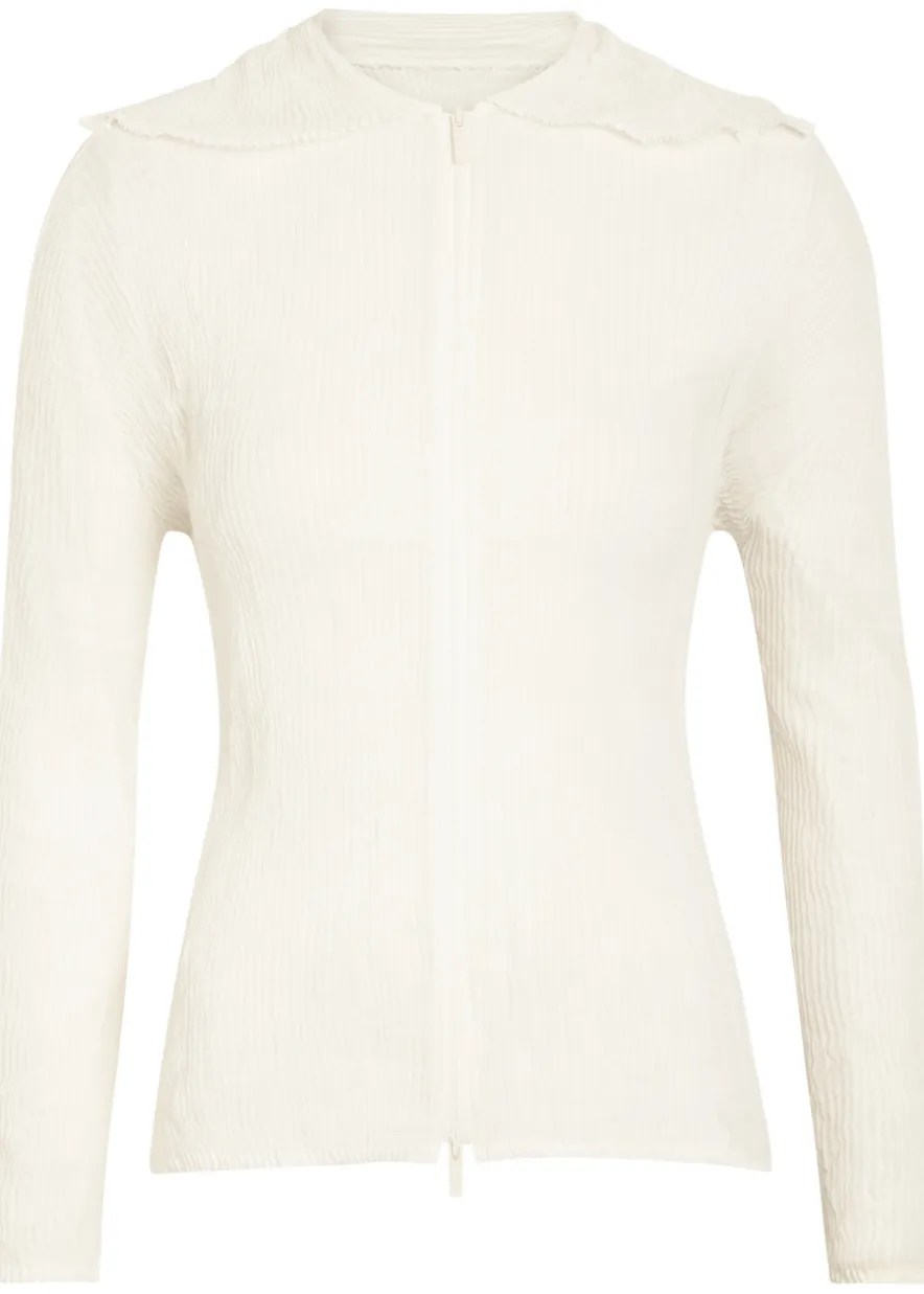 Twist pleated semi-sheer chiffon top