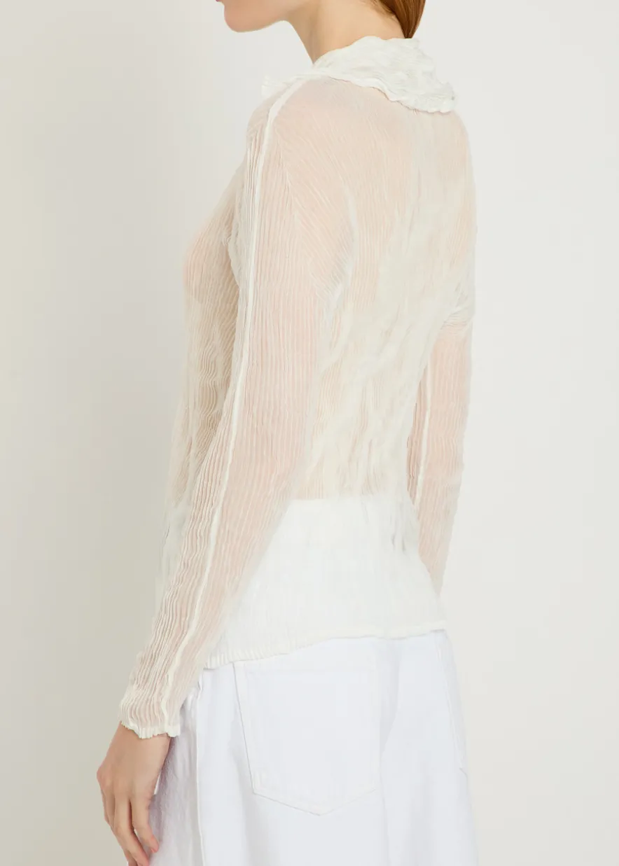Twist pleated semi-sheer chiffon top