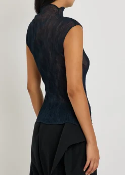 Twist pleated semi-sheer chiffon top