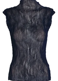 Twist pleated semi-sheer chiffon top