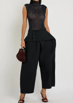 Twist pleated semi-sheer chiffon top
