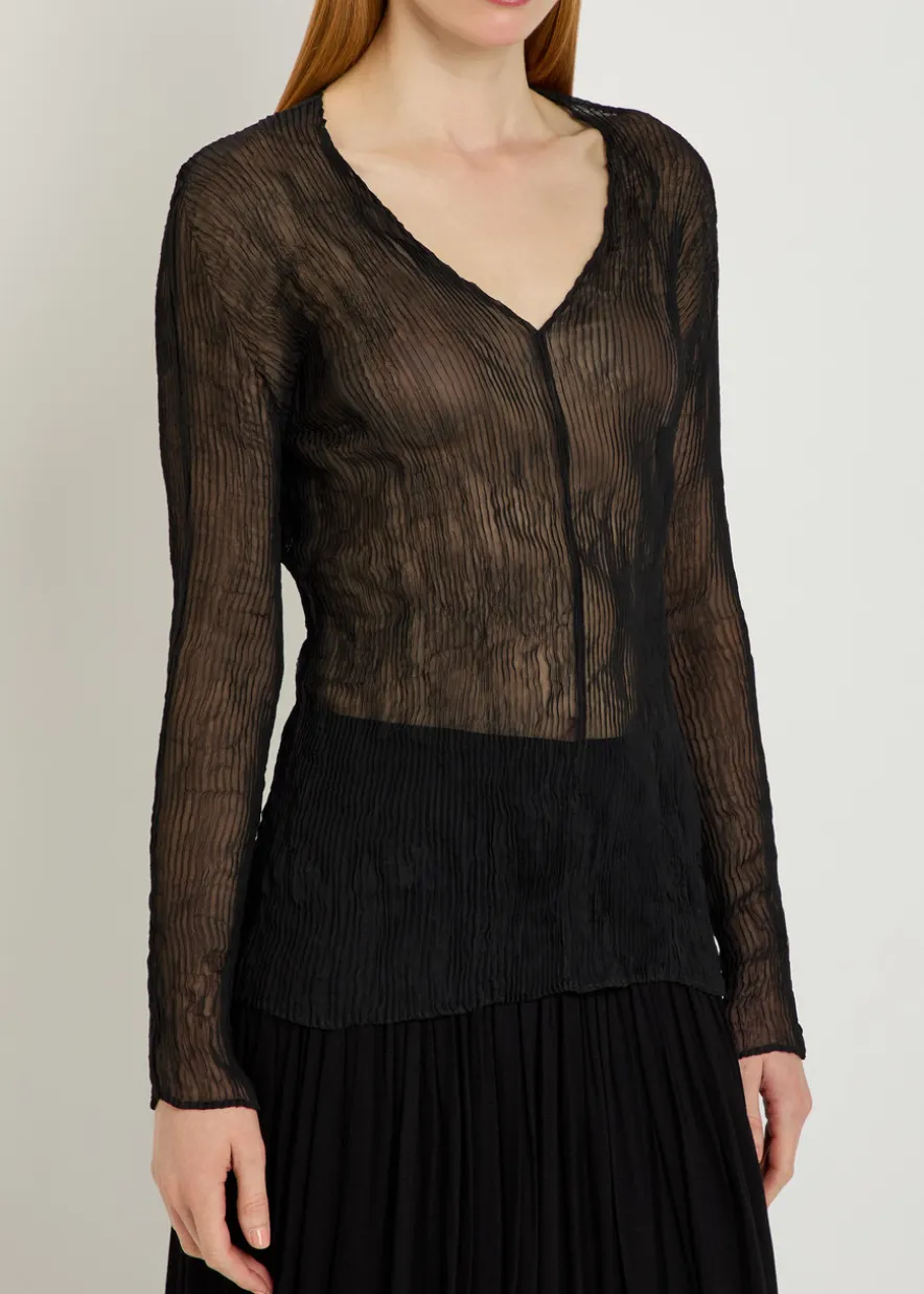 Twist V-neck semi-sheer chiffon top