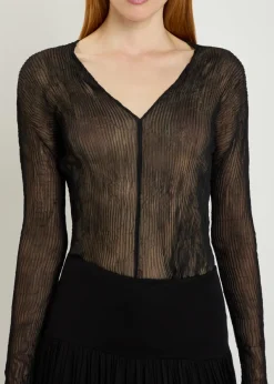 Twist V-neck semi-sheer chiffon top