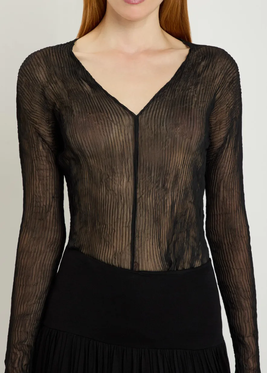 Twist V-neck semi-sheer chiffon top