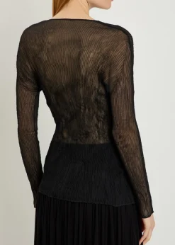 Twist V-neck semi-sheer chiffon top