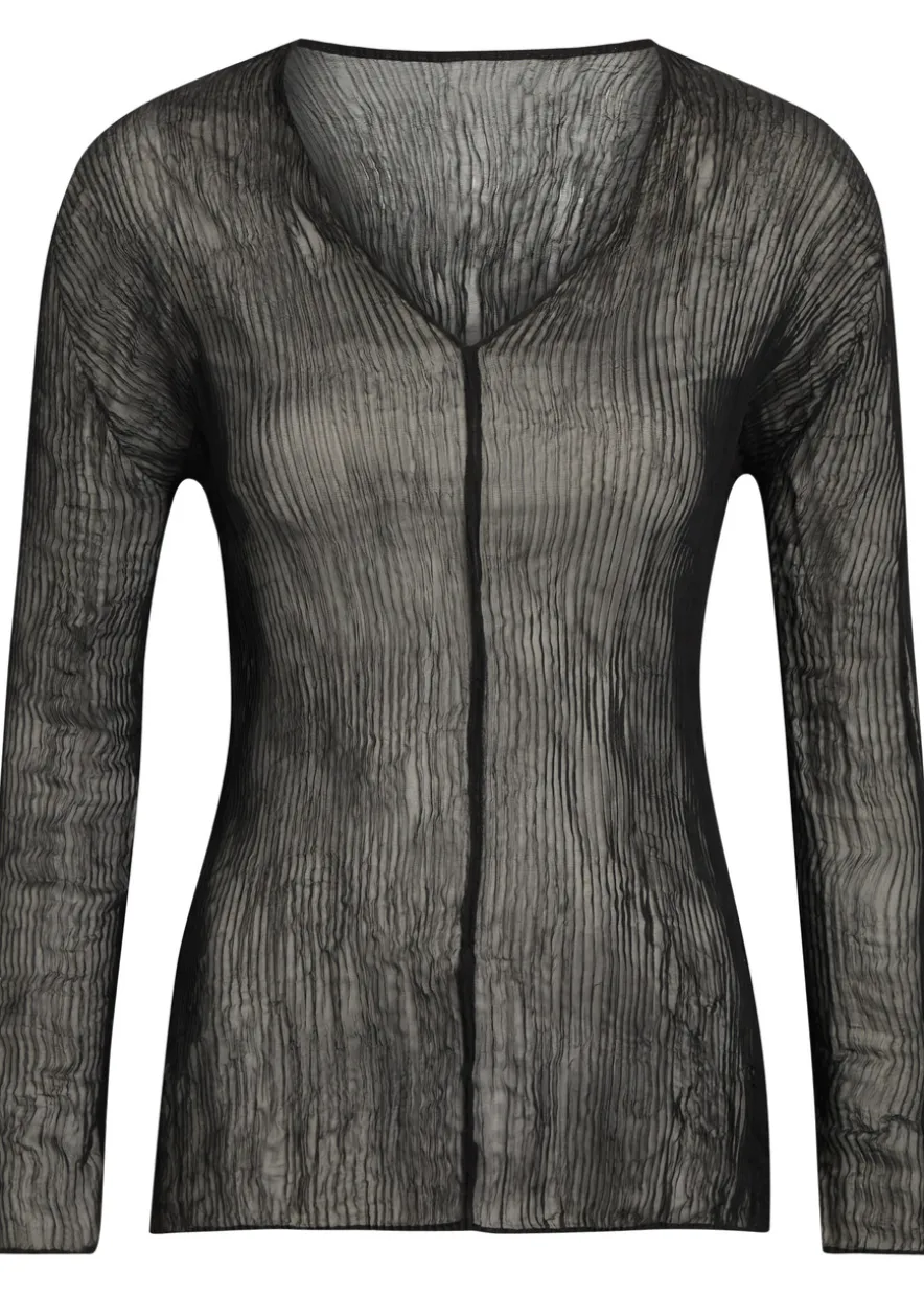 Twist V-neck semi-sheer chiffon top