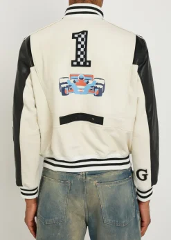 Unisex appliquéd padded leather bomber jacket