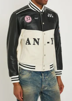 Unisex appliquéd padded leather bomber jacket