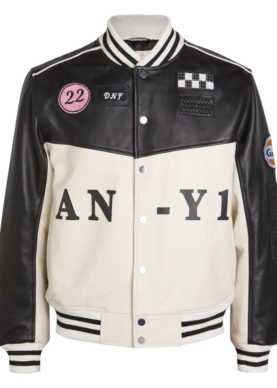 Unisex appliquéd padded leather bomber jacket