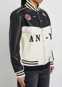 Unisex quilted appliquéd leather jacket