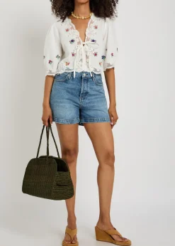 Ursula floral-embroidered cotton top