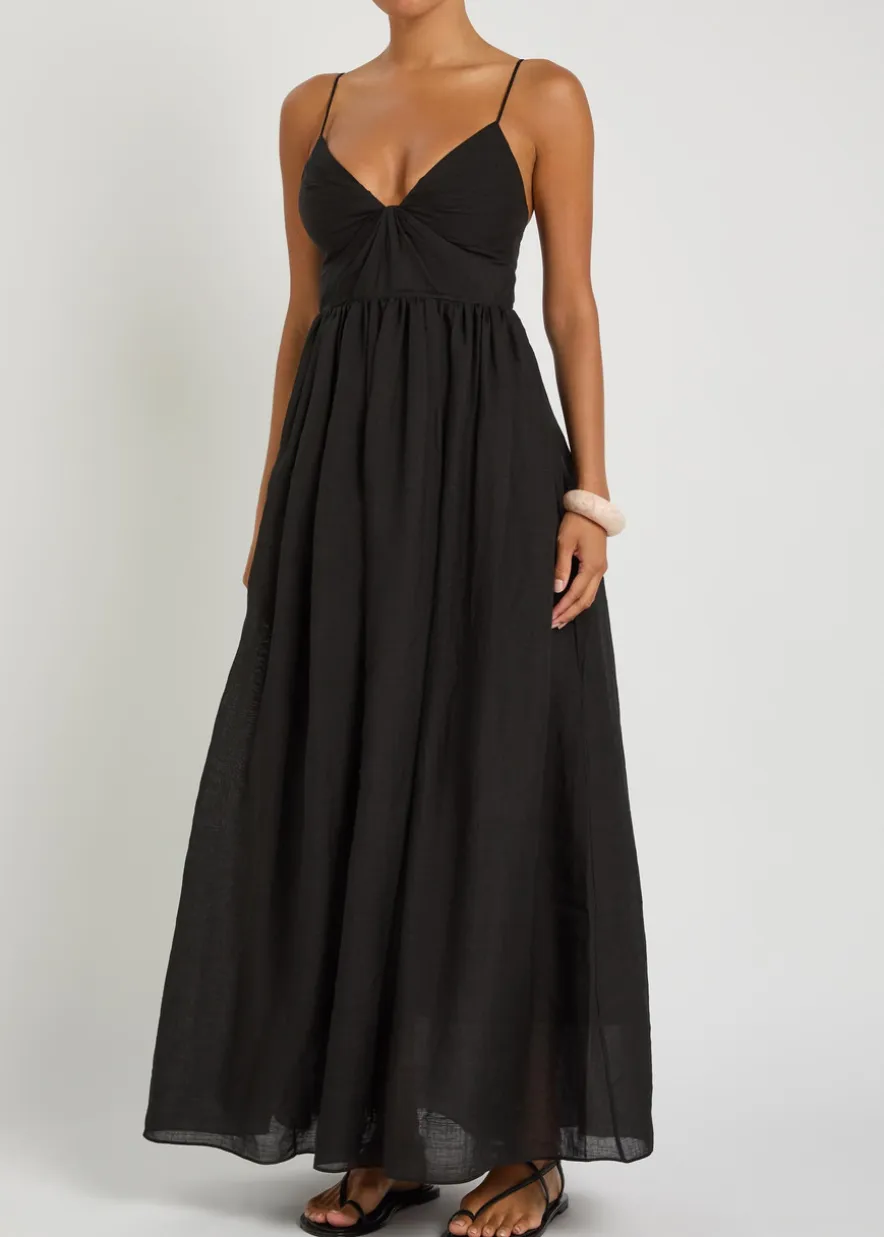 Vacation pleated ramie maxi dress