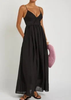 Vacation pleated ramie maxi dress