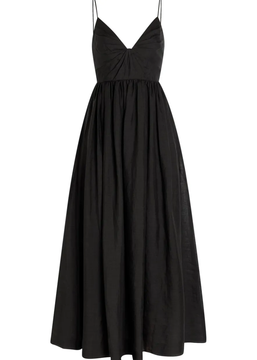Vacation pleated ramie maxi dress