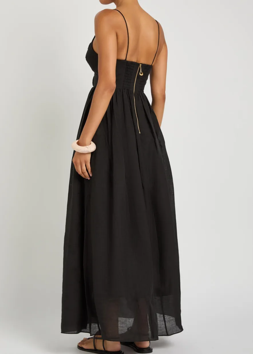 Vacation pleated ramie maxi dress