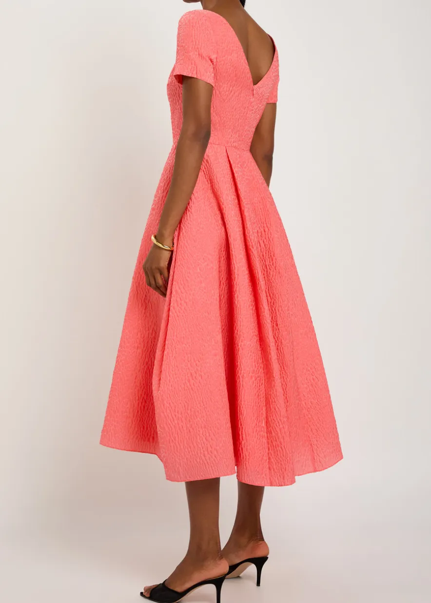 Vaela wide-neck cloqué midi dress