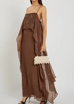 Valencia bead-embellished crinkled plissé midi dress
