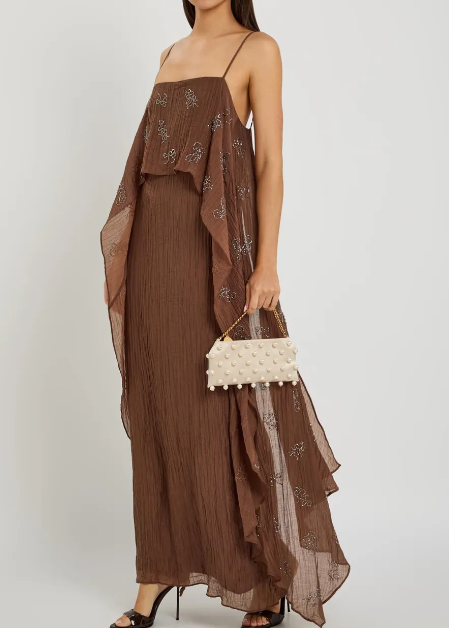 Valencia bead-embellished crinkled plissé midi dress