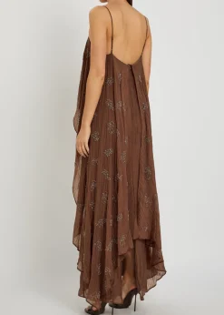 Valencia bead-embellished crinkled plissé midi dress