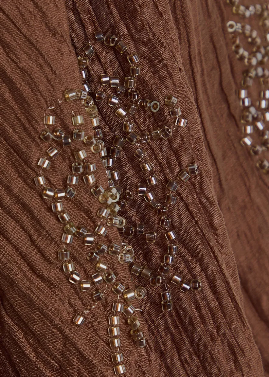 Valencia bead-embellished crinkled plissé midi dress
