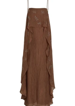Valencia bead-embellished crinkled plissé midi dress