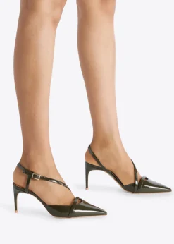 Valeria 70 patent slingback pumps