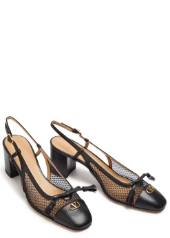 Valet Du Roi 60 mesh and leather slingback pumps