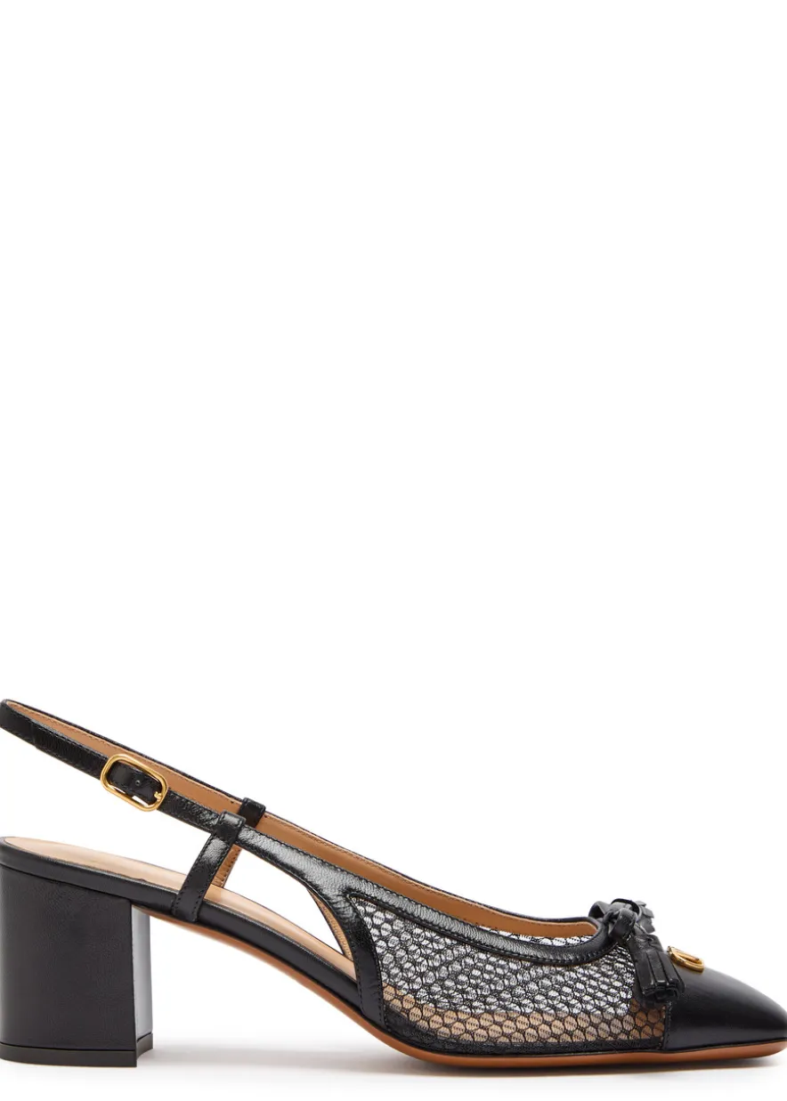 Valet Du Roi 60 mesh and leather slingback pumps