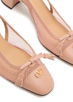 Valet Du Roi 60 mesh and leather slingback pumps