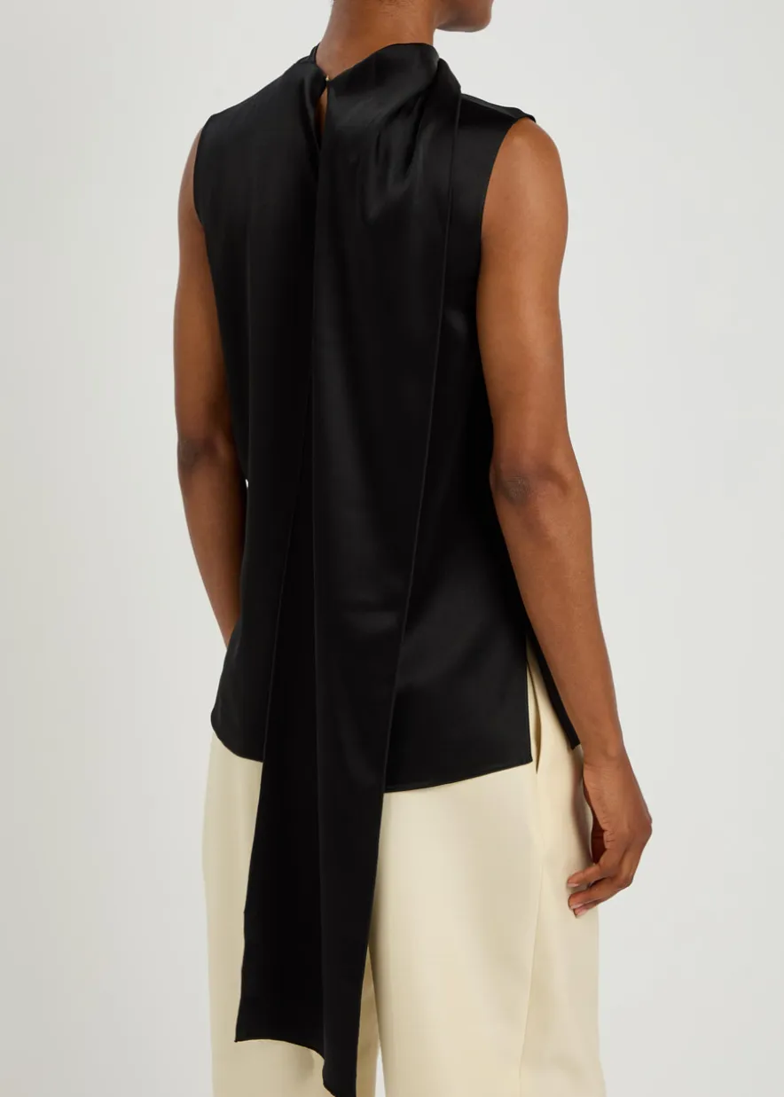 Vali scarf-effect draped satin top